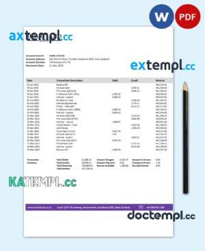 sample New Zealand Heartland bank statement template in Word and PDF format download