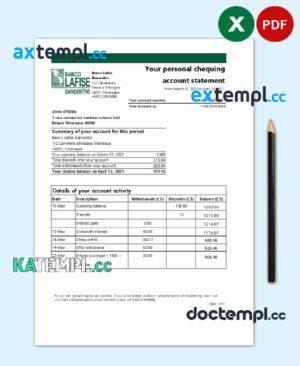sample Nicaragua Banco Lafise Bancentro bank statement template, Excel and PDF format (.xls and .pdf) download