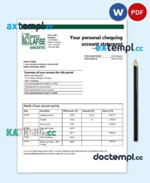 sample Nicaragua Banco Lafise Bancentro bank statement template, Word and PDF format (.doc and .pdf) download