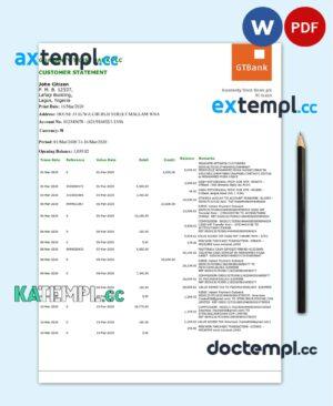sample Nigeria GTBank proof of address bank statement template in Word and PDF format download