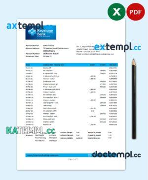 sample Nigeria Keystone Bank statement easy to fill template in .xls and .pdf file format download