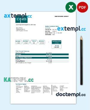 sample Norway DNB bank proof of address statement template in .xls and .pdf file format download