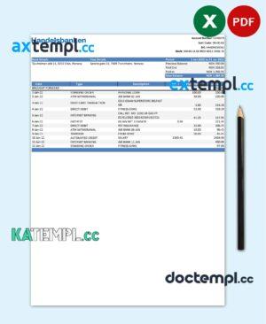 sample Norway Handelsbank statement Excel and PDF template download