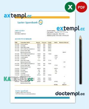 sample Norway Luster Sparebank bank statement easy to fill template in Excel and PDF format download