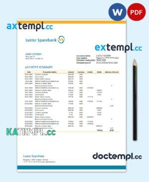 sample Norway Luster Sparebank bank statement easy to fill template in Word and PDF format download