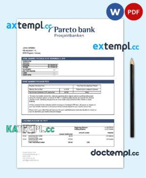 sample Norway Pareto Bank statement easy to fill template in Word and PDF format download