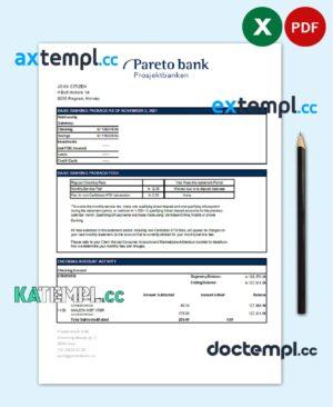 sample Norway Pareto bank statement easy to fill template in Excel and PDF format download