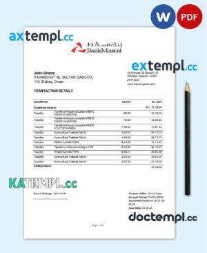 sample Oman Bank Muscat proof of address bank statement template in Word and PDF format (.doc and .pdf) download