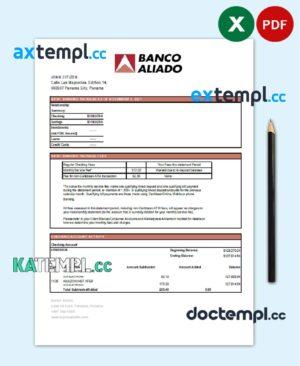 sample Panama Banco Aliado bank statement easy to fill template in Excel and PDF format download