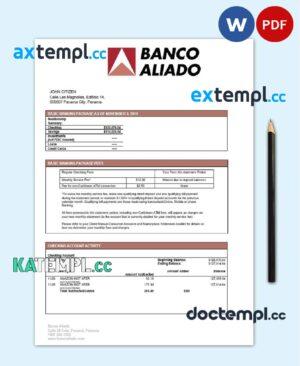 sample Panama Banco Aliado bank statement template, Word and PDF format (.doc and .pdf) download