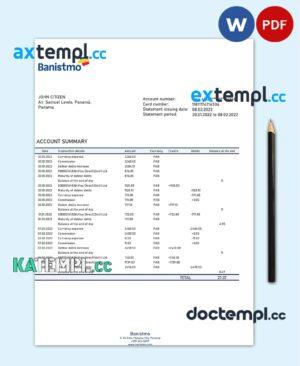 sample Panama Banistmo bank statement template in Word and PDF format download
