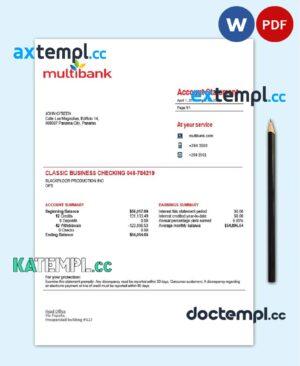 sample Panama Multibank proof of address bank statement template in Word and PDF format download