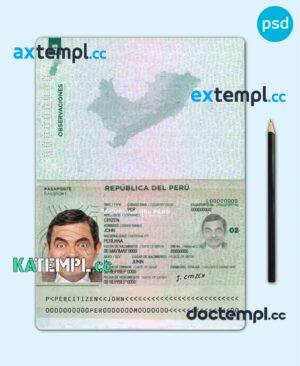 sample Peru passport template in PSD format, fully editable download