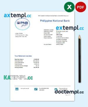 sample Philippines National Bank (PNB) proof of address bank statement template in Excel and PDF format download