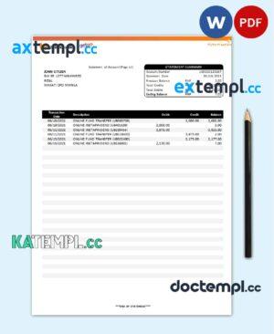 sample Philippines Unionbank bank statement template in Word and PDF format download