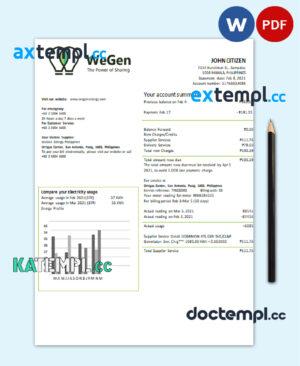 sample Philippines WeGen Energy Philippines utility bill template in Word and PDF format download