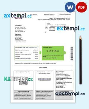 sample Poland Energa utility bill template in Word and PDF format download