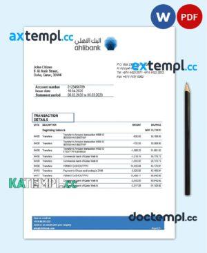 sample Qatar Ahlibank proof of address bank statement template in Word and PDF format, .doc and .pdf format download