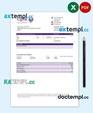 sample Qatar Development Bank statement template, Excel and PDF format (.xls and .pdf) download
