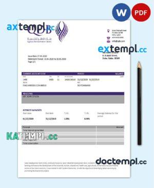 sample Qatar Development Bank statement template, Word and PDF format (.doc and .pdf) download