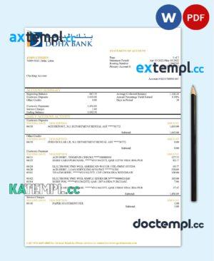 sample Qatar Doha Bank statement template in Word and PDF format download
