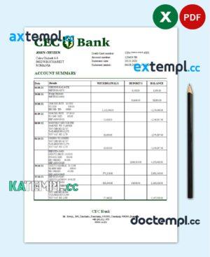 sample Romania CEC Bank statement easy to fill template in Excel and PDF format download