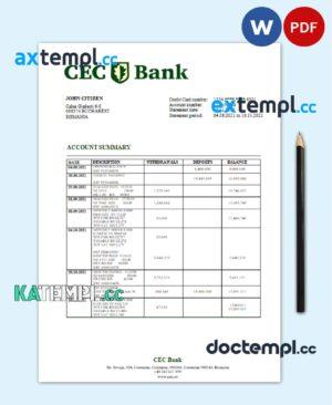 sample Romania CEC Bank statement template in Word and PDF format download