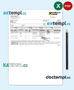 sample Romania Raiffeisen bank statement template in Excel and PDF format download