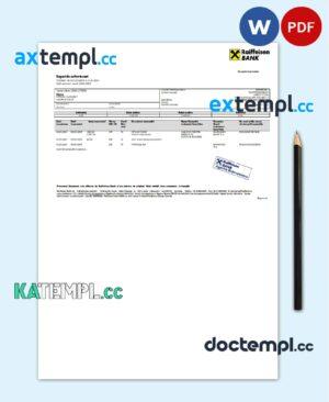 sample Romania Raiffeisen bank statement template in Word and PDF format download