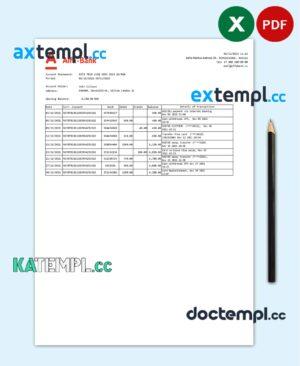 sample Russia Alfa bank statement easy to fill template in .xls and .pdf file format download
