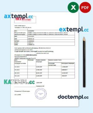 sample Russia Home Credit bank statement easy to fill template in .xls and .pdf file format download