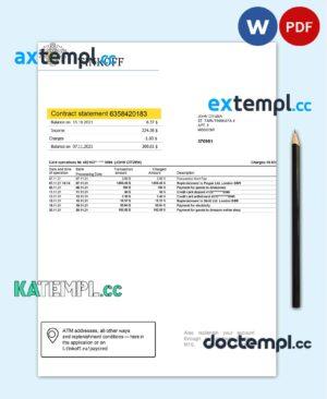 sample Russia Tinkoff bank proof of address statement (English version) template in Word and PDF format download
