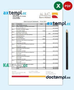 sample Saudi Arabia Bank Albilad bank statement easy to fill template in Excel and PDF format download