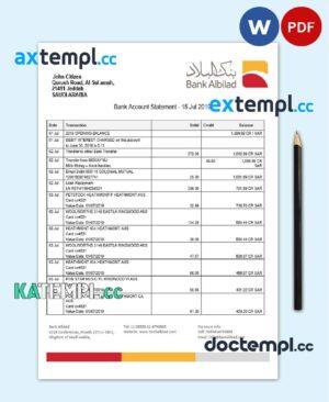 sample Saudi Arabia Bank Albilad bank statement template in Word and PDF format download
