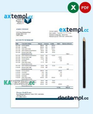 sample Saudi Arabia Banque Saudi Fransi bank statement easy to fill template in Excel and PDF format download
