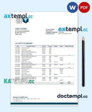 sample Saudi Arabia Banque Saudi Fransi bank statement template in Word and PDF format, good for address prove download