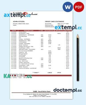 sample Saudi Arabia SABB bank statement template in Word and PDF format download