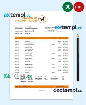 sample Senegal Banque Atlantique Bank statement easy to fill template in .xls and .pdf file format download