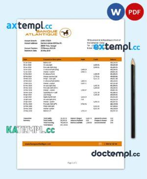sample Senegal Banque Atlantique bank statement easy to fill template in Word and PDF format download