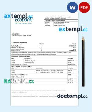 sample Senegal Ecobank bank statement template in Word and PDF format download
