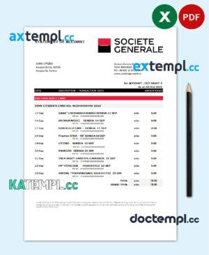 sample Serbia Societe Generale bank statement easy to fill template in .xls and .pdf format download