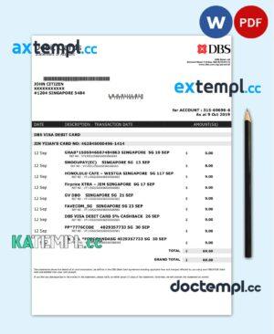 sample Singapore DBS bank proof of address statement template in .doc and .pdf format download