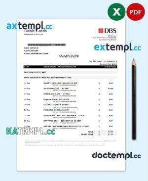sample Singapore DBS bank proof of address statement template in .xls and .pdf format download