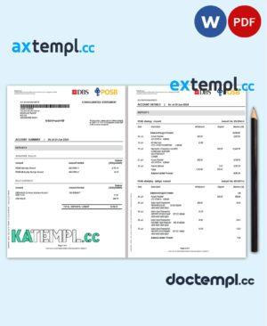 sample Singapore DBS bank proof of address statement template in Word and PDF format, 4 pages download