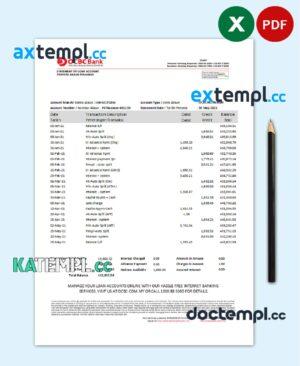 sample Singapore OCBC Bank statement template in Excel and PDF format download