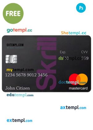 free download Skrill Mastercard Debit card example in PSD format, fully editable