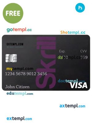 free download Skrill Visa Debit card example in PSD format, completely editable