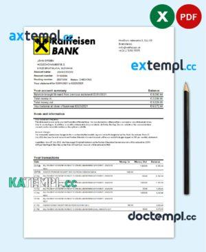 sample Slovakia Raiffeisen Bank statement easy to fill template in Excel and PDF format download