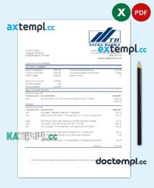 sample Slovakia Tatra Bank statement easy to fill template in .xls and .pdf file format download