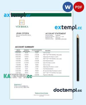 sample Slovakia VUB bank statement template in Word and PDF format download